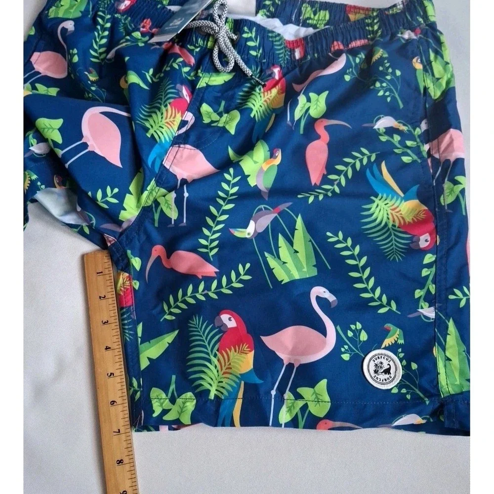 SURF CUZ Swim Shorts Trunks Quik Dry‎ Mens Flamingo Print Blue Size XL